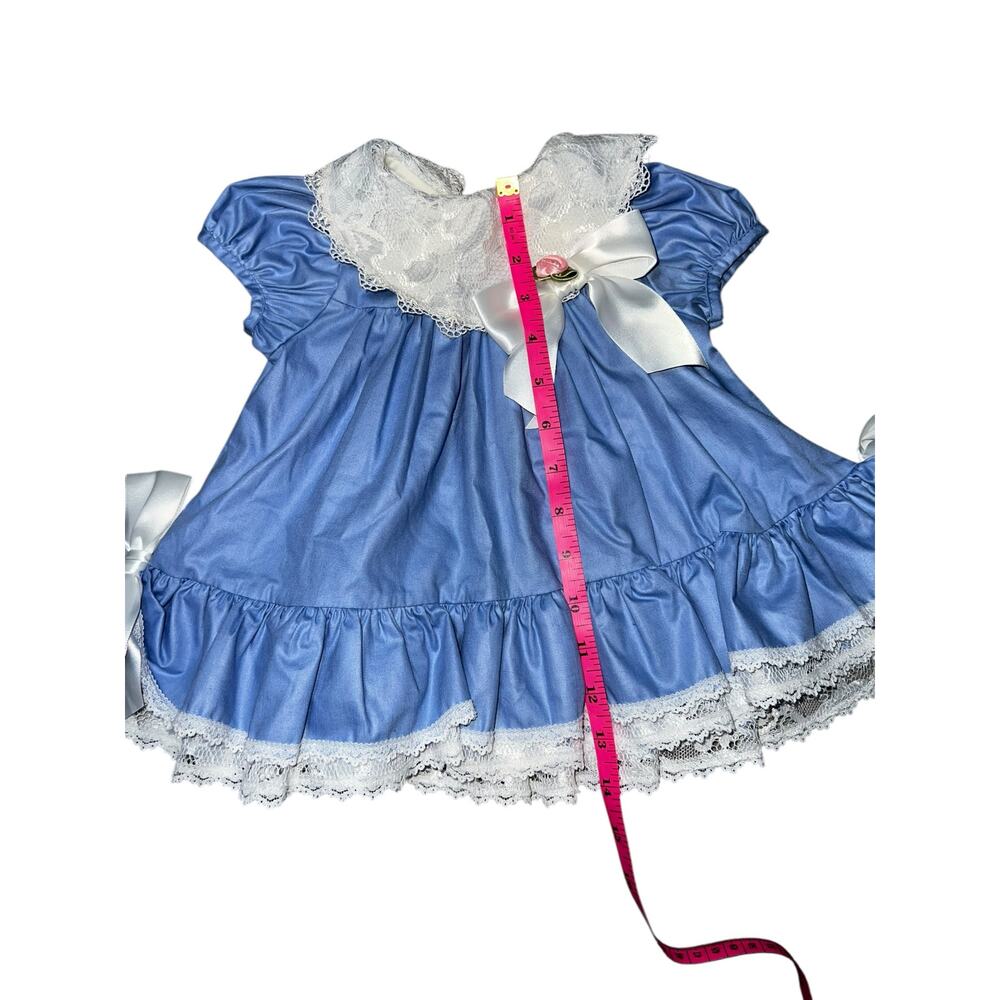 Vintage rare editions blue and white ruffles frilly lace baby girl dress 6/9mos - Picture 4 of 7